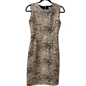 O'2nd Tan Gold Sheath Dress Crew Neck Sleeveless Sz 4